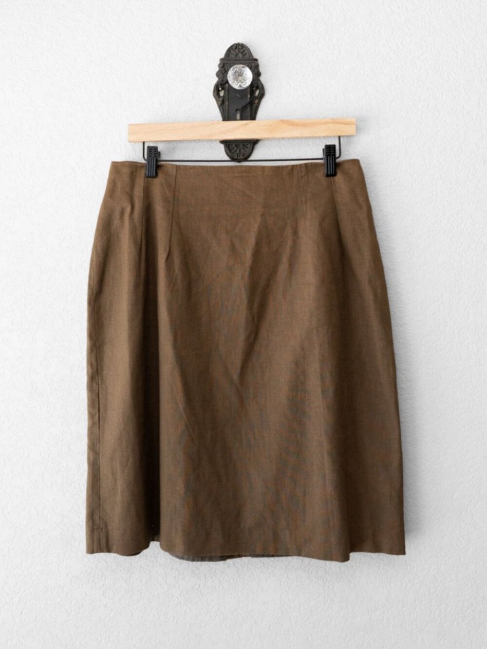 Adolfo International Linen Blend Skirt 16 Brown Lined Pencil Career Vintage